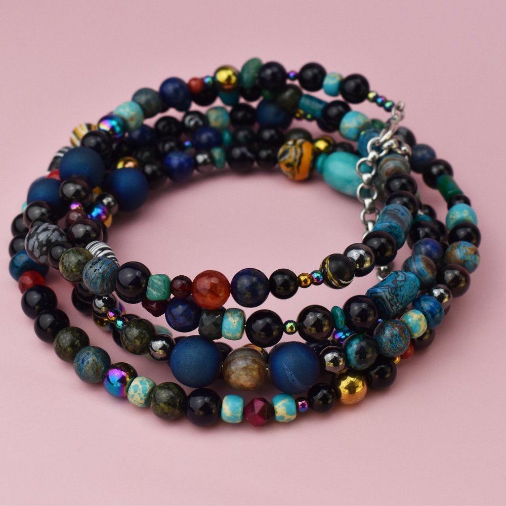 Massive colorful stone necklace, ooak unusual necklace for women